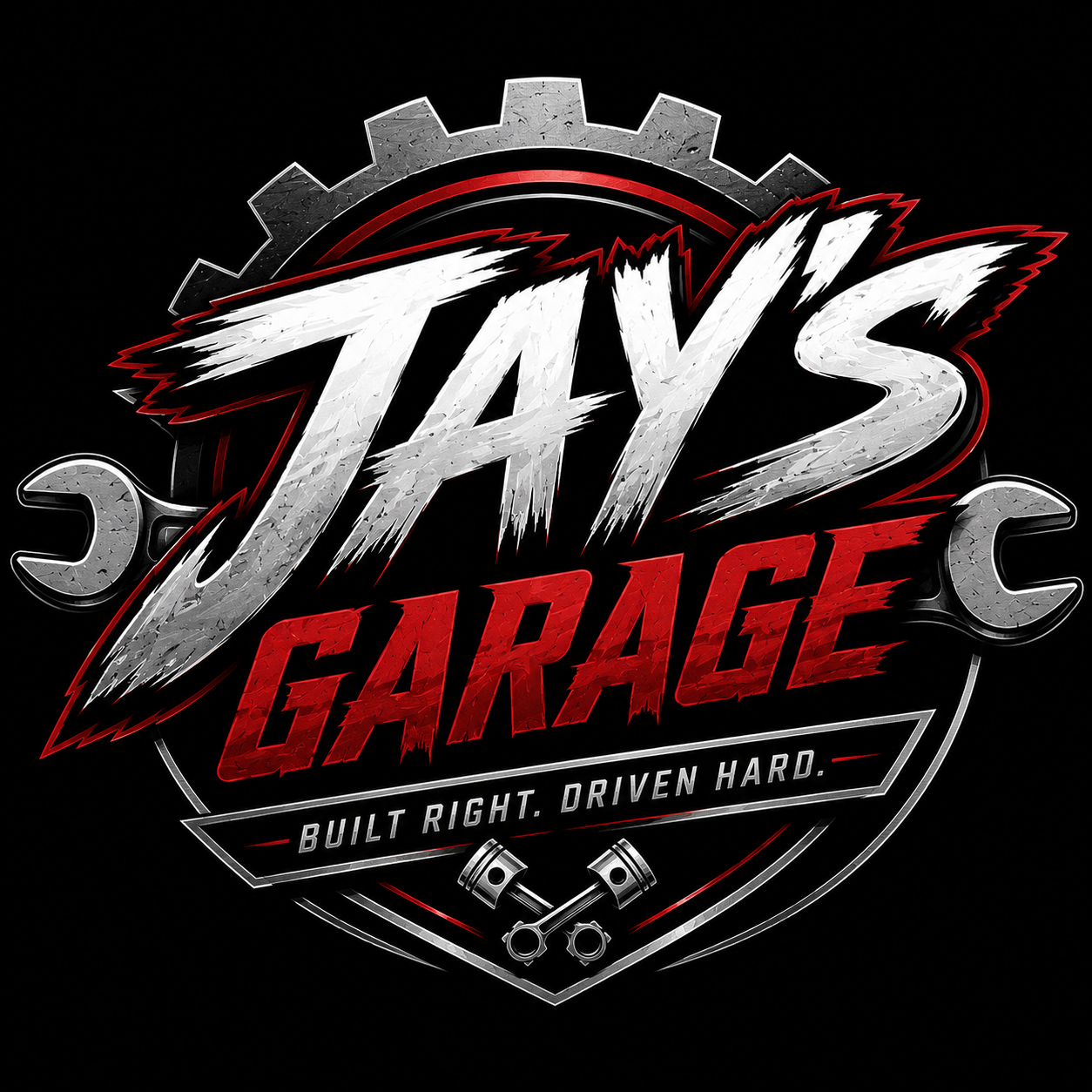 Jay’s Garage logo: Built Right. Driven Hard.